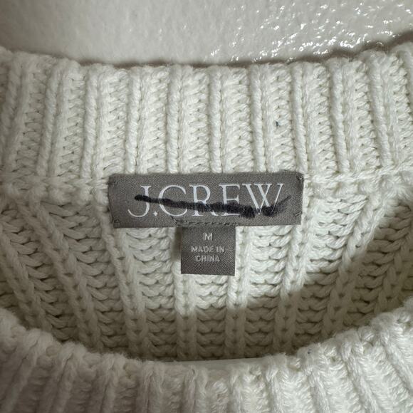 J.Crew Heritage Cotton Fisherman Crewneck Sweater WMNS M White Blue Stripe Knit - Picture 3 of 6